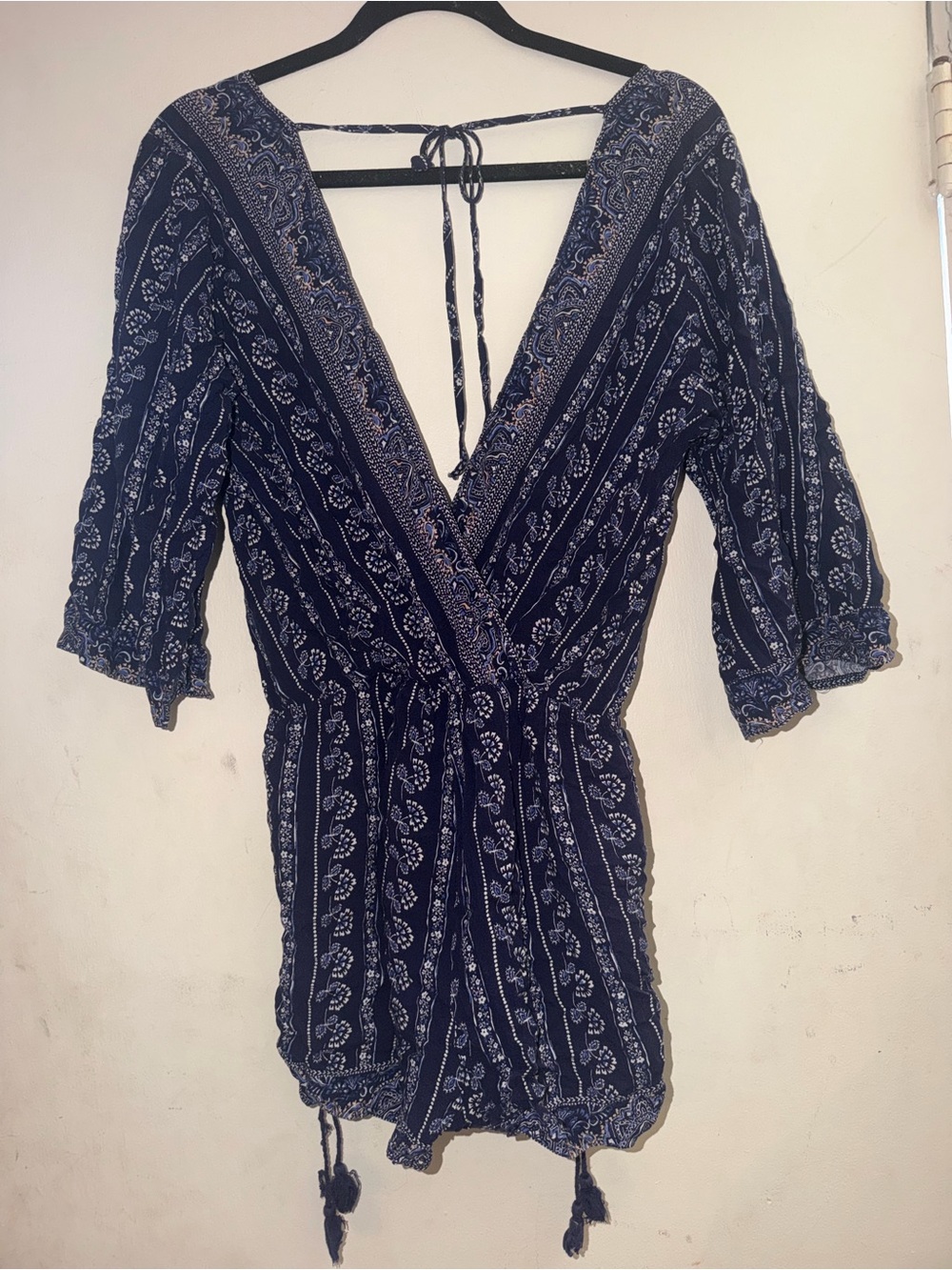 Womens Navy Blue Printed Romper